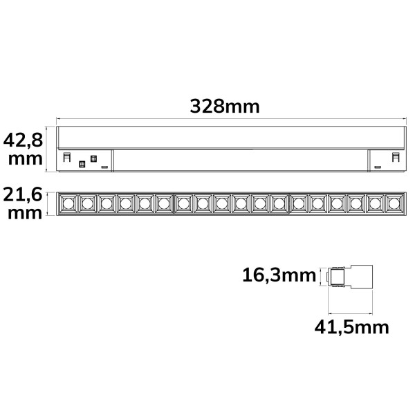 ISOLED Track48 Leuchte 32cm schwarz, 18W, 36°, UGR<19, 48V DC, 3000K, CRI90, DALI dimmbar