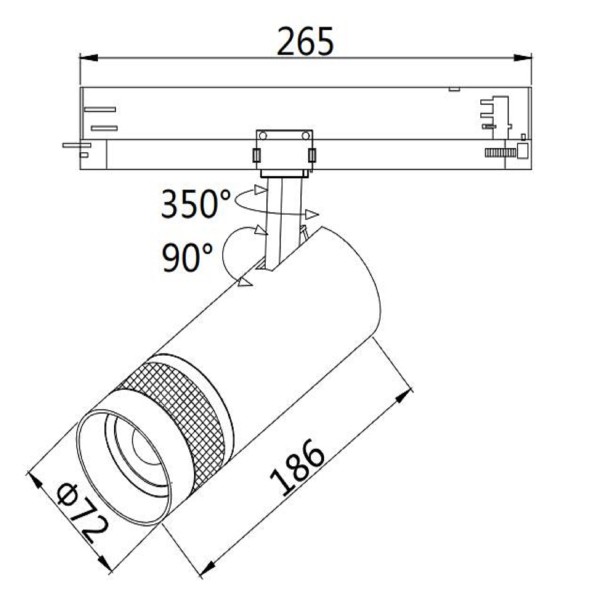 ISOLED 3-Phasen Schienen-Strahler fokussierbar, 24W, 20°-55°, schwarz matt, 4000K, DALI dimmbar