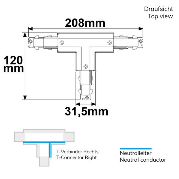 Isoled 3-Phasen DALI T-Verbinder für Aufbauschiene, N-Leiter rechts, weiß 116228