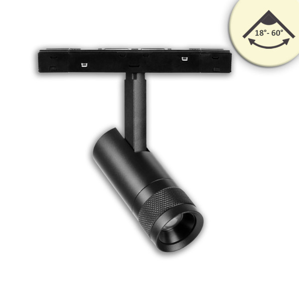 ISOLED Track48 Schienen-Strahler schwarz, 7W, fokussierbar 18°-60°, UGR<16, 48V DC, 3000K