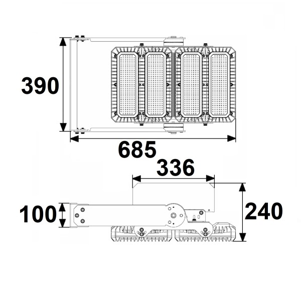ISOLED LED Flutlicht 450W, 130x25° asymmetrisch, variabel, DALI dimmbar, warmweiß, IP66