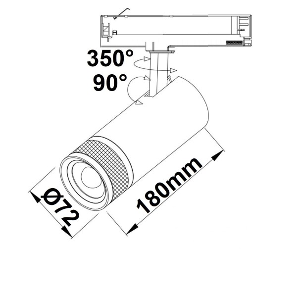 ISOLED 3-Phasen Schienen-Strahler fokussierbar, 24W, 20°-55°, schwarz matt, 2700K, dimmbar