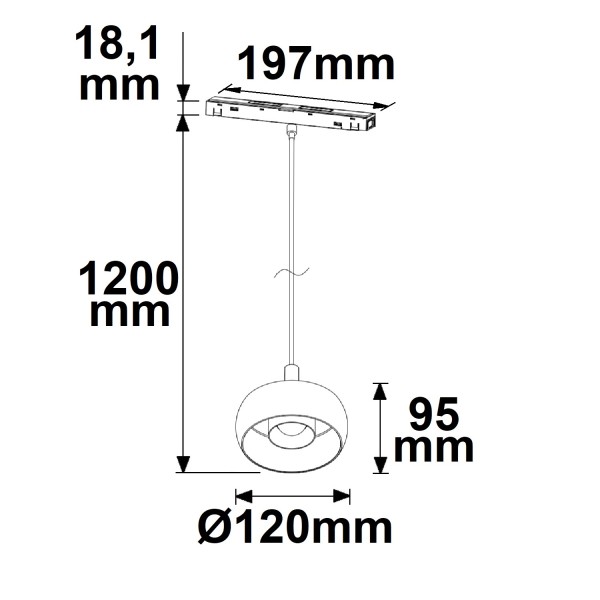 ISOLED Track48 Hängeleuchte Circle 8W, 45°, 48V DC, schwarz, 3000K
