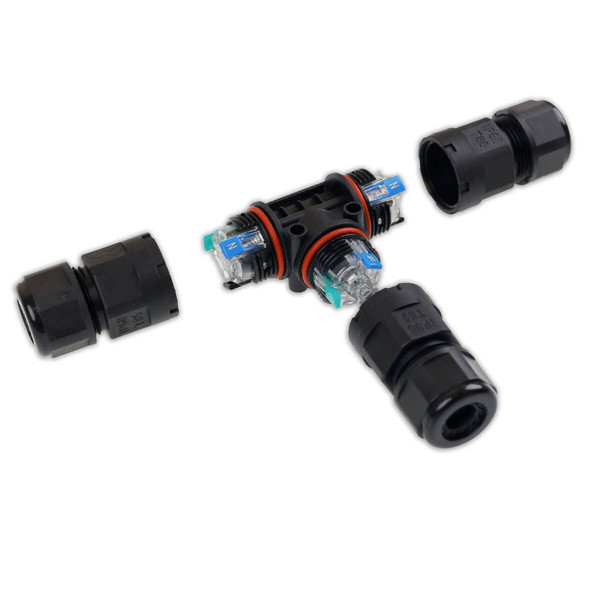 Isoled Kabel T-Verbinder IP67, 3-polig 0.75-2.5mm² mit Federklemme, max. 250V 16A, Manteldm. 6,5-11mm 116443