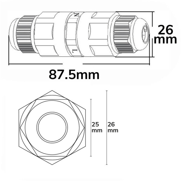 Isoled Kabelverbinder IP67, 3-polig 0.75-2.5mm² mit Federklemme, max. 250V 16A, Manteldm. 6.5-11mm 116445