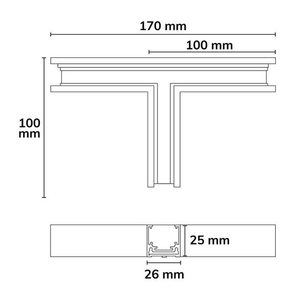 Isoled Track48 T-Schiene horizontal für Aufbauschiene flat, schwarz, nicht stromführend 116728