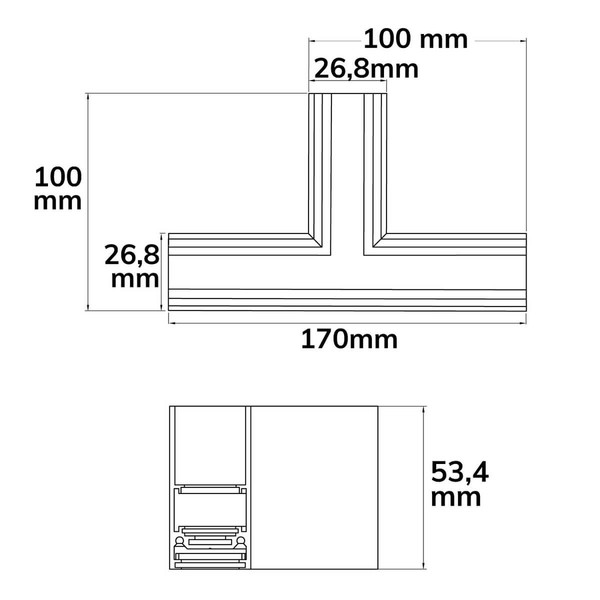 Isoled Track48 T-Schiene horizontal für Aufbauschiene, schwarz, nicht stromführend 116729