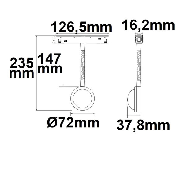Isoled Track48 Leuchte Sunglow flexible schwarz 5,5W, 160°, 48V DC, 2000K, DALI dimmbar 116735