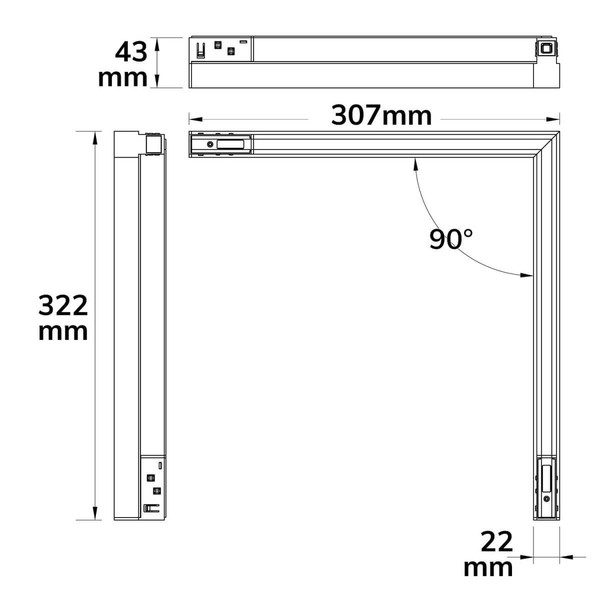 Isoled Track48 Eckleuchte horizontal weiß, 20W, 120°, 48V DC, 3000K, CRI90, prismatisch, Line+ DALI dimmbar 116745