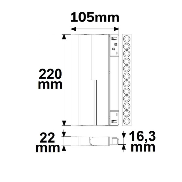 Isoled Track48 Raster-Schienenstrahler 22cm weiß, 12W, 36°, UGR<19, 48V DC, 3000K, CRI90, DALI dimmbar 116755