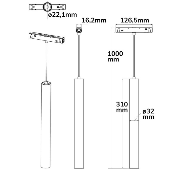 Isoled Track48 Hängeleuchte Pipe weiß, 7W, 36°, UGR<19, 48V DC, 4000K, CRI90, DALI dimmbar 116758
