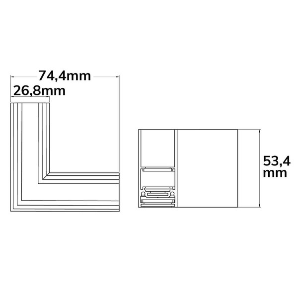 Isoled Track48 Eckschiene 90° horizontal für Aufbauschiene, weiß, nicht stromführend 116769