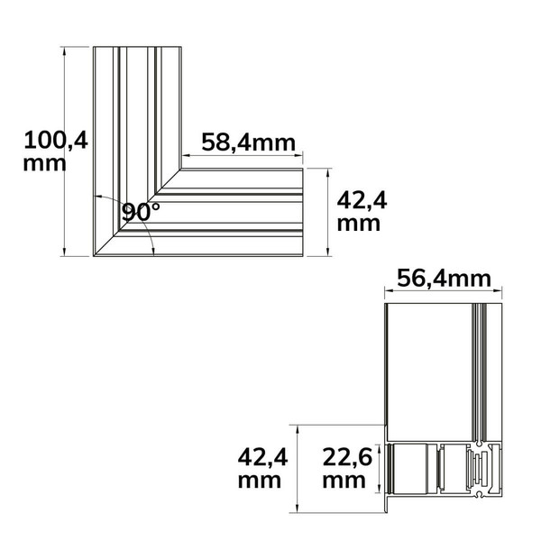 Isoled Track48 Eckschiene 90° horizontal für Einbauschiene, weiß, nicht stromführend 116772