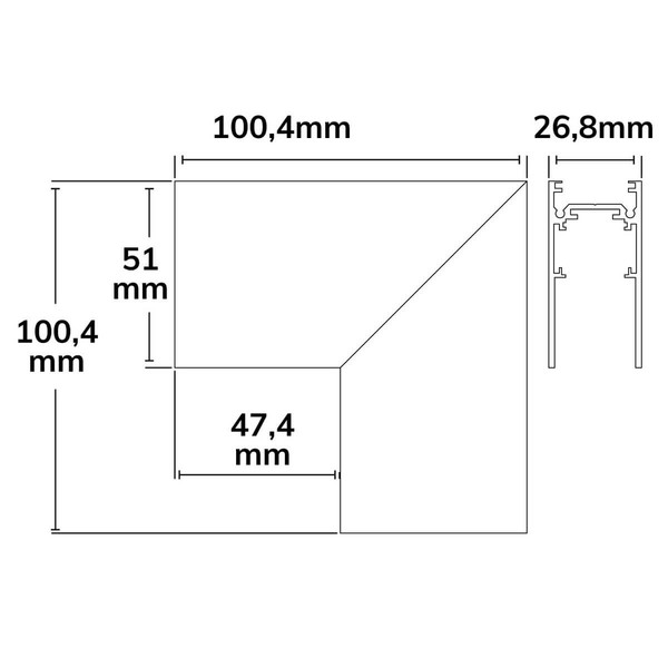 Isoled Track48 Eckschiene 90° vertikal für Aufbauschiene, weiß, nicht stromführend 116773