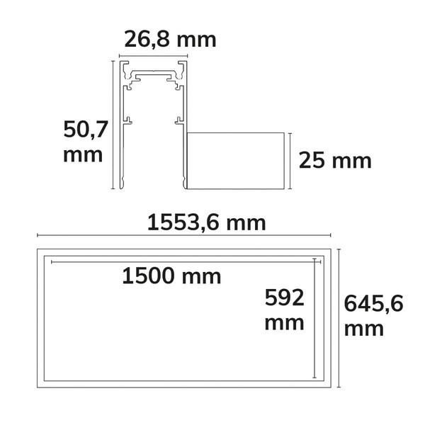 Isoled Track48 Leuchtenrahmen H50, Innenformat 592x1500mm, weiß, exkl. Trafo, Montageclip/Seilabh. 116876