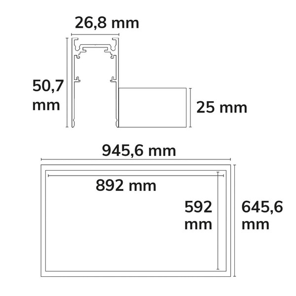 Isoled Track48 Leuchtenrahmen H50, Innenformat 592x892mm, schwarz, exkl. Trafo, Montageclip/Seilabh. 116879