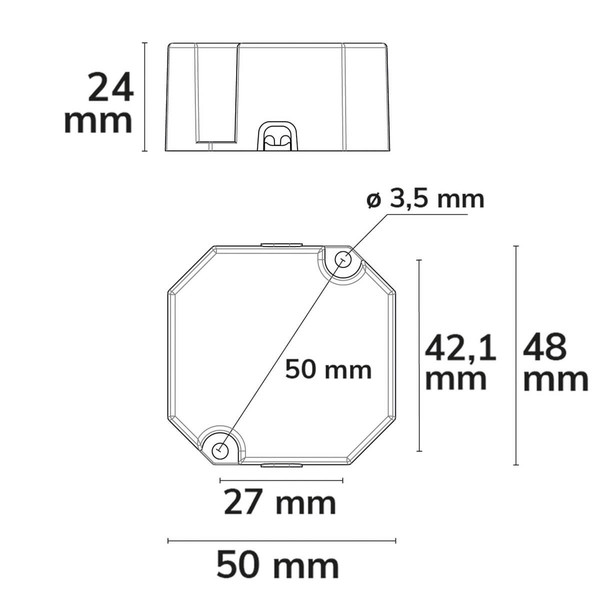 Isoled LED Schalterdosen-PWM-Trafo 12V/DC, 0-12W, Tiefe 24mm, IP65, dimmbar, SELV 116893