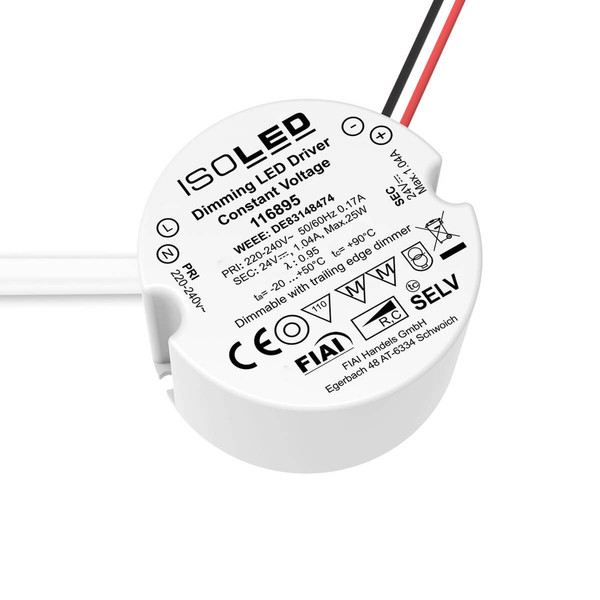 Isoled LED Schalterdosen-PWM-Trafo 24V/DC, 12-25W, Tiefe 30mm, IP65, dimmbar, SELV 116895