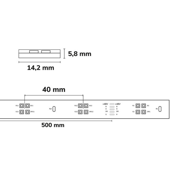 Isoled LED GROW Flexband, 48V DC, 17W/m, IP67, PPF 15,1 µmol/s, 5m Rolle, 50cm Trennstelle, 4x24 LED/m 117039