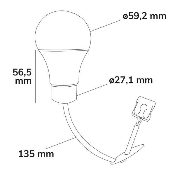 Isoled Baufassung E27 SET mit Federklemme, Öse und fix montierte LED bulb 9W, warmweiß 117173