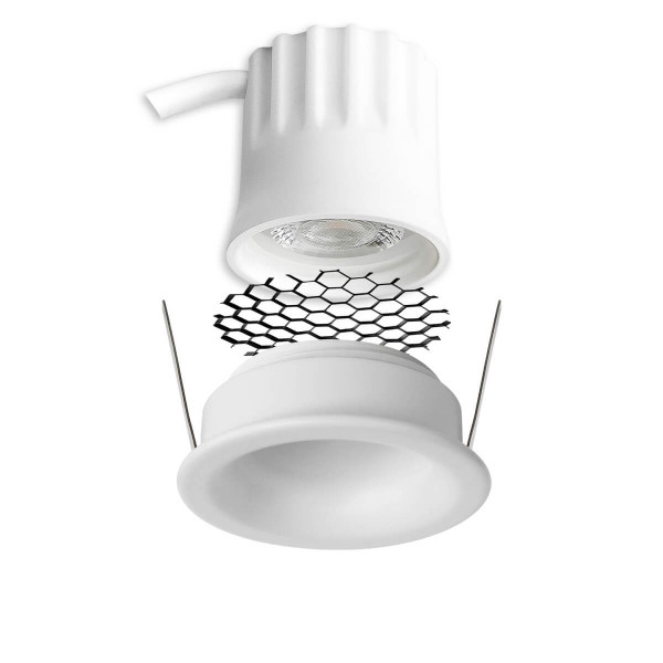 Isoled LED Einbaustrahler BACK32, weiß matt, rund, 5W, CRI90, 2700K, rückversetzt, Honeycomb, dimmbar 117244