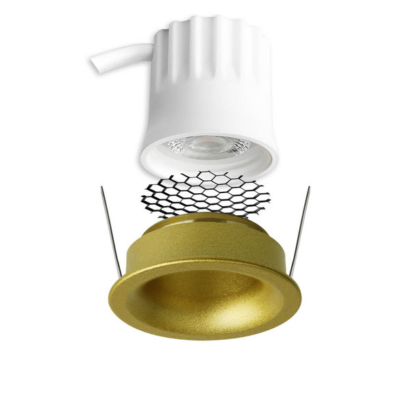 Isoled LED Einbaustrahler BACK32, gold, rund, 5W, CRI90, 2700K, rückversetzt, Honeycomb, dimmbar 117248