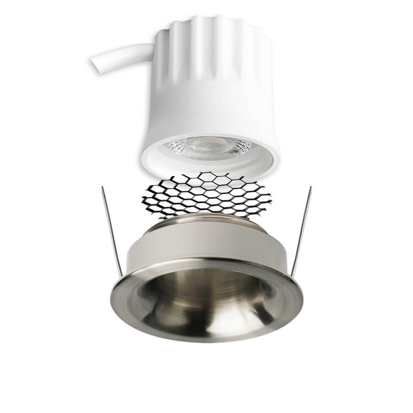 Isoled LED Einbaustrahler BACK32, nickel geb., rund, 5W, CRI90, 2700K, rückversetzt, Honeycomb, dimmbar 117250