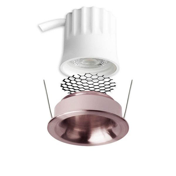 Isoled LED Einbaustrahler BACK32, rosegold, rund, 5W, CRI90, 3000K, rückversetzt, Honeycomb, dimmbar 117257