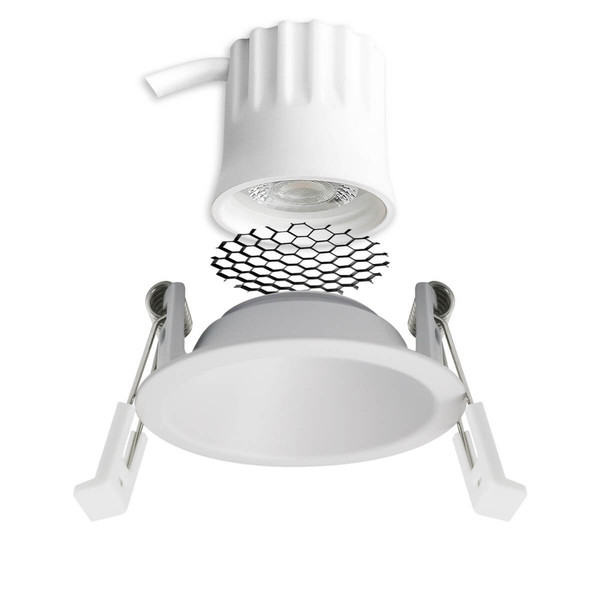Isoled LED Einbaustrahler BACK45, weiß matt, rund, 5W, CRI90, 2700K, rückversetzt, Honeycomb, dimmbar 117265