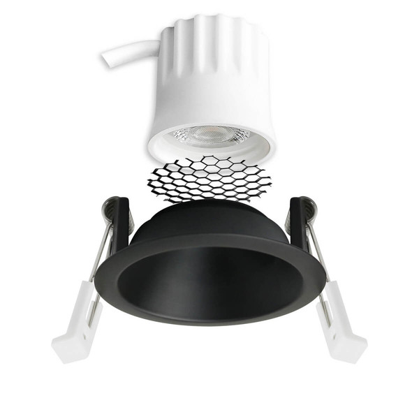 Isoled LED Einbaustrahler BACK45, schwarz matt, rund, 5W, CRI90, 2700K, rückversetzt, Honeycomb, dimmbar 117267