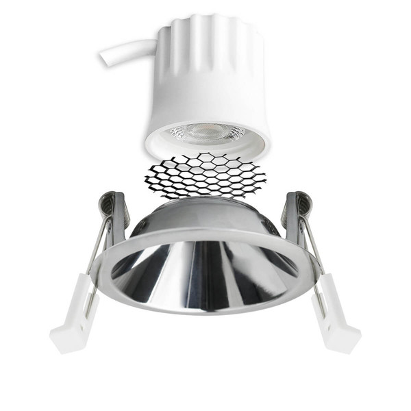 Isoled LED Einbaustrahler BACK45, alu glänzend, rund, 5W, CRI90, 3000K, rückversetzt, Honeycomb, dimmbar 117274