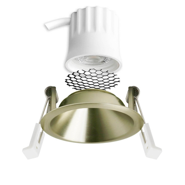 Isoled LED Einbaustrahler BACK45, messing geb., rund, 5W, CRI90, 2700K, rückversetzt, Honeycomb, dimmbar 117275