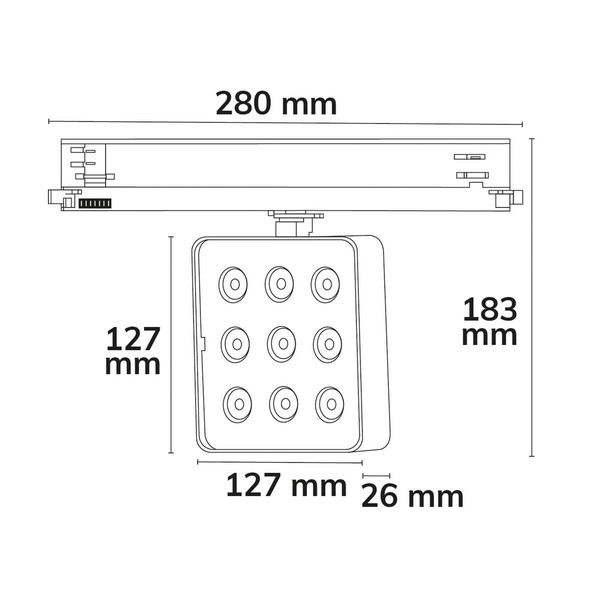 Isoled 3-Phasen Schienenstrahler MATRIX, 20W, 40°, schwarz, 4000K, UGR<19, DALI dimmbar 117301