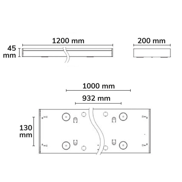 Isoled LED Langfeldleuchte, 120x20cm, schwarz, PowerSwitch 25/30/35/40W, UGR<19 2H/2H, ColorSwitch 3000/4000/5000K, DALI dimmbar 117367