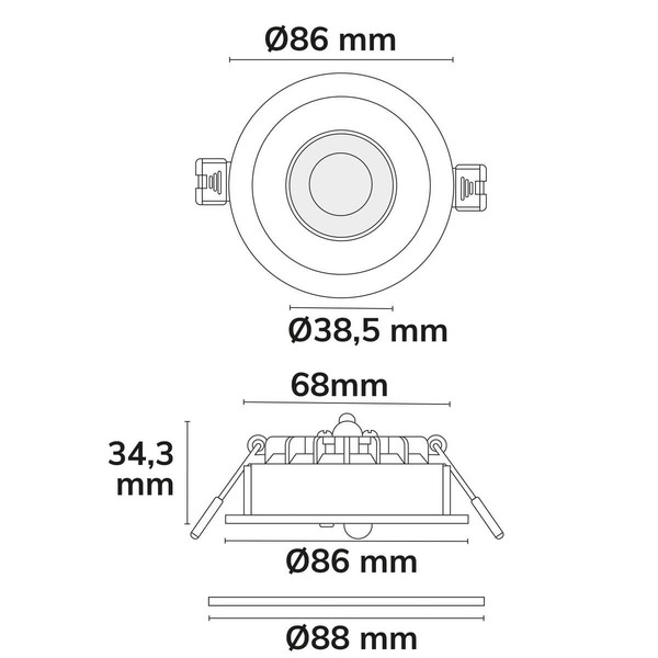 Isoled LED Einbaustrahler Vario-68, 6W, 60°, 2700/3000/4000/6000K, IP65, CRI90, chrom 117543