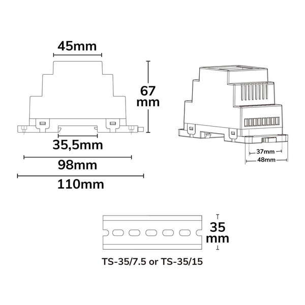 Isoled DALI-2 DT6 4 Adressen / DT8 4-Kanal 1 Adresse Multi-PWM Hutschienen Dimmer, 12-24V 4x5A, 36-48V 4x3A 117683