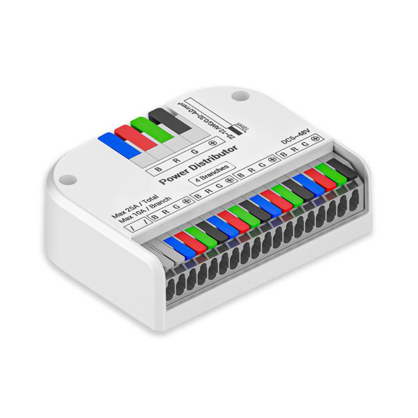 Isoled PowerSplitter 4-pol. x 4, 5-48V DC, 0.5mm² - 3mm² (6-10A) auf 0.25 1,5mm² (3-10A), weiß, max. 25A 117784