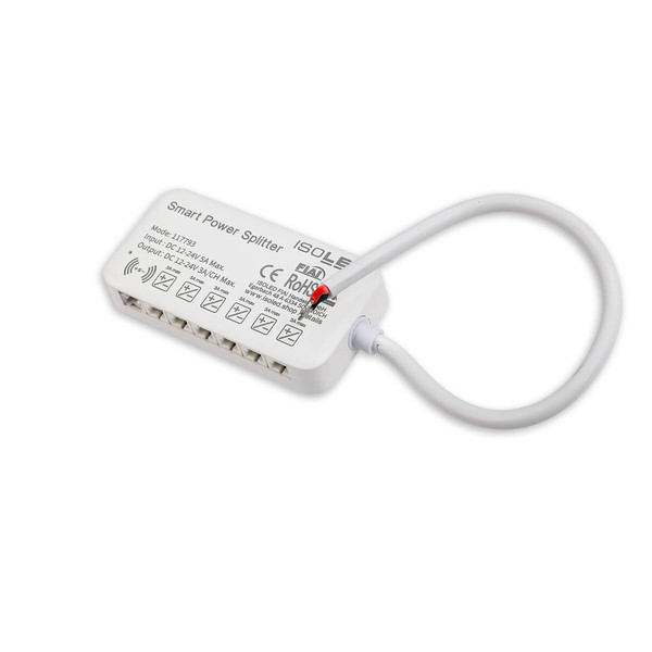 Isoled MiniAMP Power-Splitter 6-fach, Single Color, 12-24V DC, mit Master Sensor-Port, offenes Ende 117793