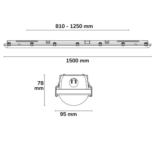 Isoled LED Wannenleuchte HEQ, 150cm, IP65, 35-60W, 160lm/W, 3000/3500/4000K, CRI80, DALI DT6 117799