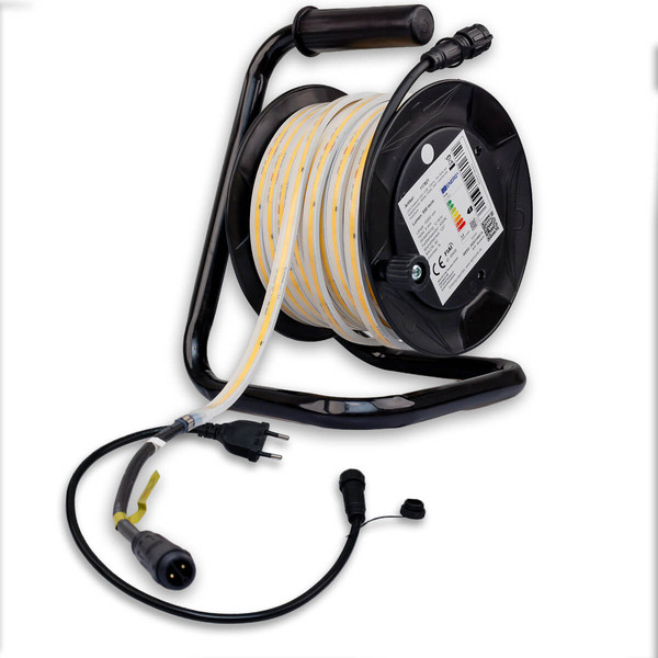 Isoled LED Flexband 230V COB, 12W/m, 15m Rolle auf Kabeltrommel, 4000K, CRI80, IP67, male/female Anschluss 117821