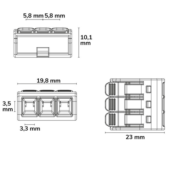Isoled Hebelklemme, 3-polig, 0,2-4mm², 25Stk, 450V/32A, alle Leiterarten, werkzeuglos Kabel verbinden 117907