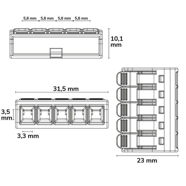 Isoled Hebelklemme, 5-polig, 0,2-4mm², 25Stk, 450V/32A, alle Leiterarten, werkzeuglos Kabel verbinden 117908