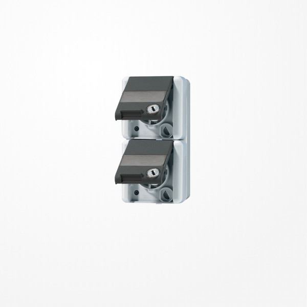 Jung 822NAWSL SCHUKO-Zweifach-Steckdose, 16 A 250 V ~, mit Schriftfeld, mit Sicherheitsschloss, senkrecht, IP 44, WG 800