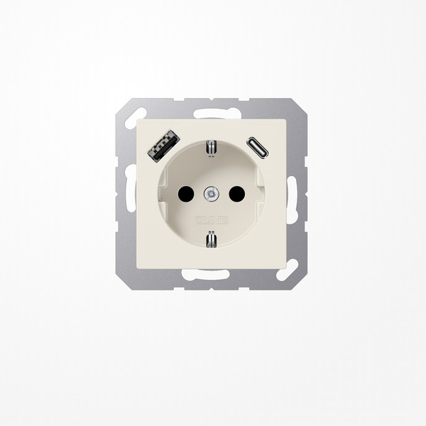 Jung A1520-15CA SCHUKO-Steckdose 16 A, mit USB-Ladegerät 1xTyp A + 1xTyp C, SAFETY+, Serie AS, weiß