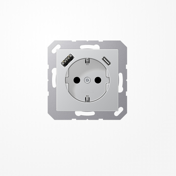 Jung A1520-15CAAL SCHUKO-Steckdose 16 A, mit USB-Ladegerät 1xTyp A + 1xTyp C, SAFETY+, Serie A, aluminium