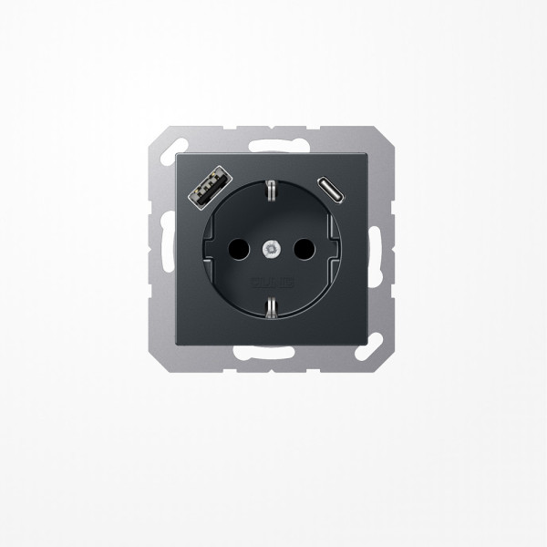 Jung A1520-15CAANM SCHUKO-Steckdose 16 A, mit USB-Ladegerät 1xTyp A + 1xTyp C, SAFETY+, Serie A, anthrazit matt