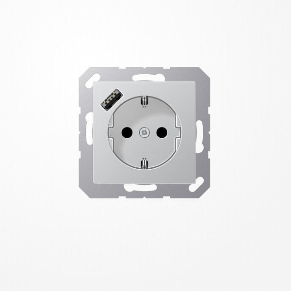 Jung A1520-18AAL SCHUKO-Steckdose 16 A, mit USB-Ladegerät 1xTyp A, SAFETY+, Serie A, aluminium