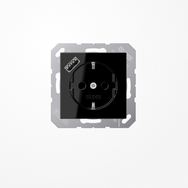 Jung A1520-18ASW SCHUKO-Steckdose 16 A, mit USB-Ladegerät 1xTyp A, SAFETY+, Serie A, schwarz