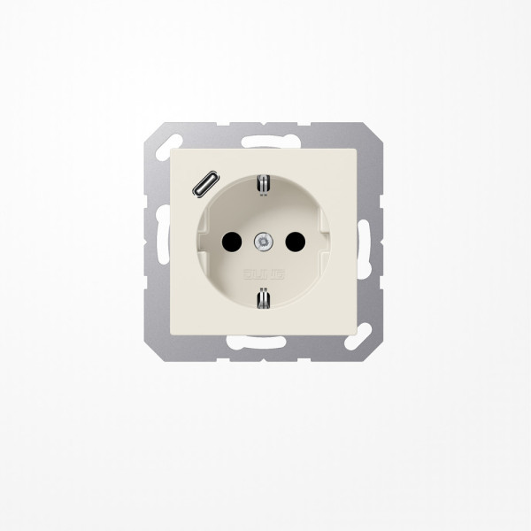 Jung A1520-18C SCHUKO-Steckdose 16 A, mit USB-Ladegerät 1xTyp C, SAFETY+, Serie AS, weiß
