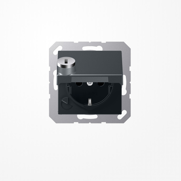 Jung A1520BFKLSLANM SCHUKO-Steckdose, 16 A 250 V ~, SAFETY+, Klappdeckel, mit Sicherheitsschloss, Thermoplast lackiert, Serie A, anthrazit matt